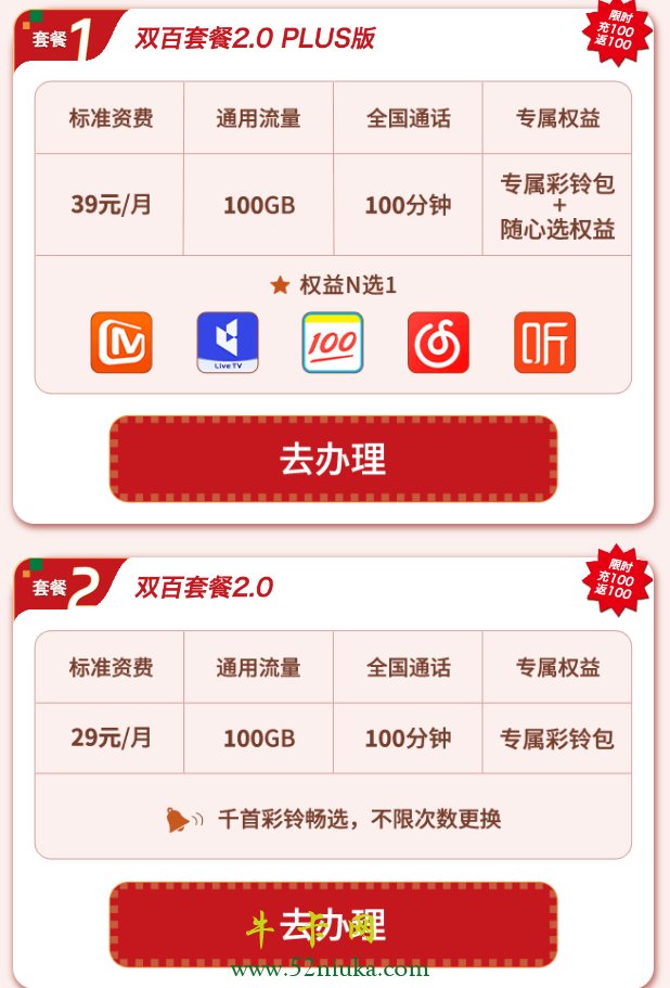 双百套餐2.0和双百套餐2.0Plus对比图